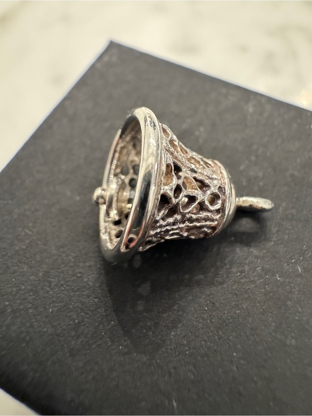 Tiny Sterling Silver Filigree Bell Charm - Silver - Picture 3 of 5